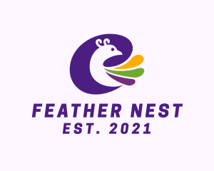 Peacock Bird Feathers logo design