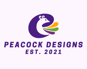 Peacock Bird Feathers logo design