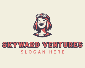 Aviator - Happy Woman Pilot logo design