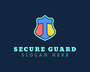 Defense - Neon Shield Letter T logo design