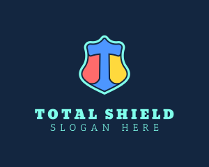 Neon Shield Letter T logo design