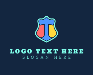 Neon Shield Letter T logo design