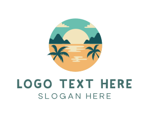 Surfing - Beach Sunset Palm Tree logo design