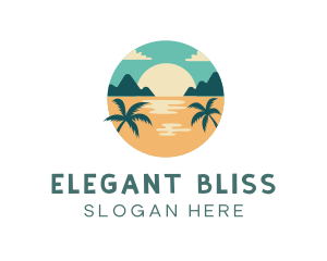 Holiday Getaway - Beach Sunset Palm Tree logo design