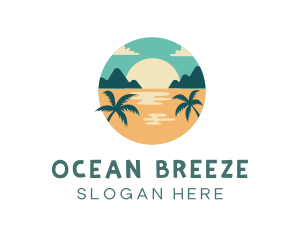 Seashore - Beach Sunset Palm Tree logo design