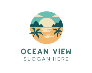 Beach Sunset Palm Tree logo design