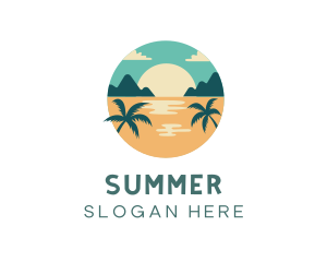 Beach Sunset Palm Tree logo design