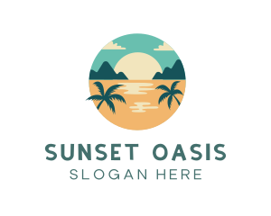 Beach Sunset Palm Tree logo design