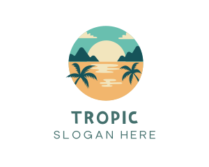 Beach Sunset Palm Tree logo design