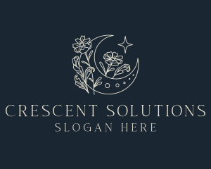 Crescent - Floral Crescent Moon logo design