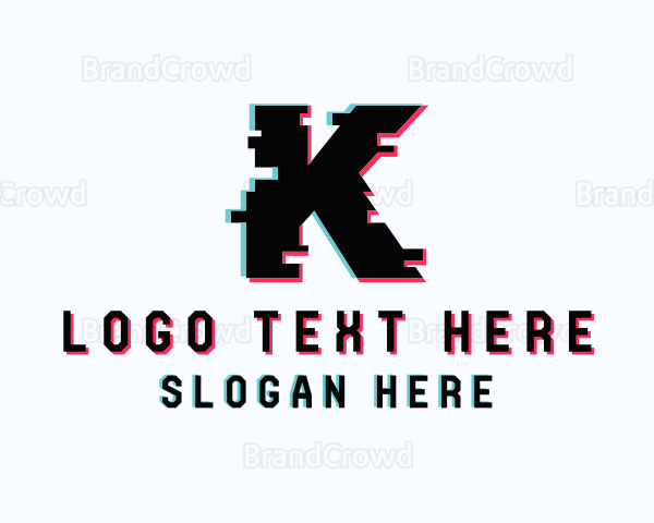 Tech Glitch Letter K Logo