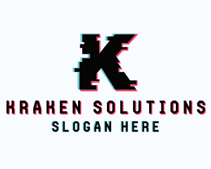 Tech Glitch Letter K  logo design