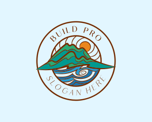 Exploration - Mountain Sea Circle logo design