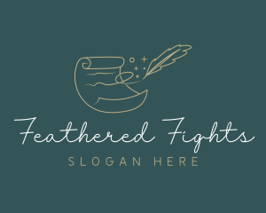 Scroll Quill Feather logo design