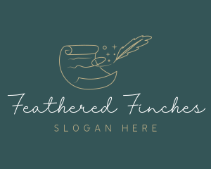 Scroll Quill Feather logo design