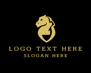 Equestrian - Gold Horse Shield logo design