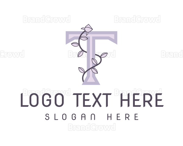 Vine Leaves Letter T Logo