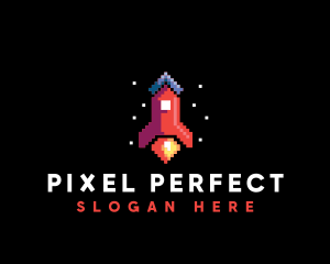 Space Rocket Pixel logo design