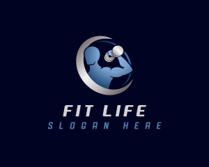 Fitness Muscle Dumbbell logo design