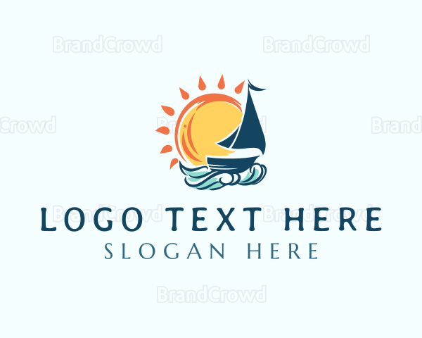 Sail Boat Ocean Wave Logo