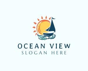 Sail Boat Ocean Wave logo design