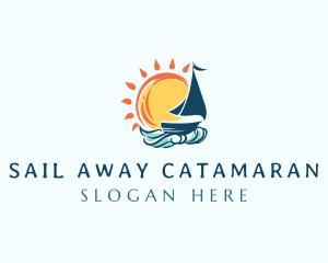 Sail Boat Ocean Wave logo design