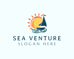 Sail Boat Ocean Wave logo design