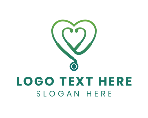 Health Care - Green Heart Stethoscope logo design