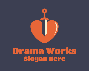 Drama - Red Dagger Heart logo design