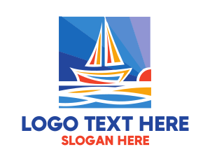 Marine - Sunrise Sailboat Boat Painting logo design