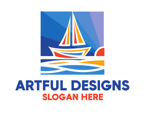 Sunrise Sailboat Boat Painting logo design