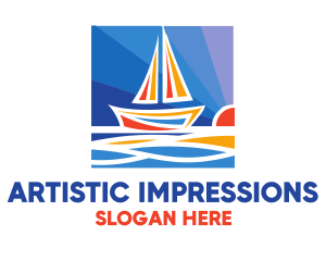 Sunrise Sailboat Boat Painting logo design