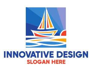 Sunrise Sailboat Boat Painting logo design