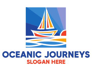 Voyage - Sunrise Sailboat Boat Painting logo design