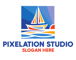 Sunrise Sailboat Boat Painting logo design