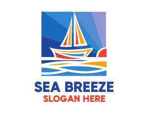 Sailboat - Sunrise Sailboat Boat Painting logo design