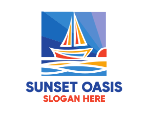 Sunrise Sailboat Boat Painting logo design