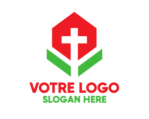 Catholic - Minimalist Cross Flower logo design