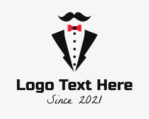 Mens Grooming - Bow Tie Tuxedo Mustache logo design