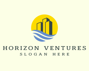 Horizon - Sunset Harbor Buildings logo design