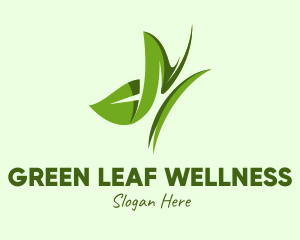 Green Leaf Butterfly logo design