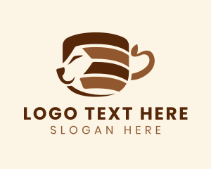 Caffeine - Brown Cat Coffee Cup logo design