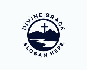 Prayer - Christian Cross Mountain Valley logo design