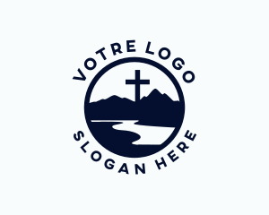 Catholic - Christian Cross Mountain Valley logo design