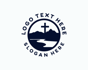 Theology - Christian Cross Mountain Valley logo design
