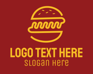 Fast Food - Yellow Monoline Burger Sandwich logo design