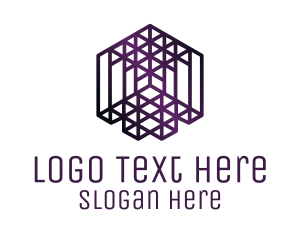 Gaming Cafe - Purple Isometric Cube Matrix logo design