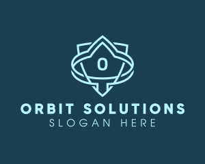 Minimalist Orbit Shield Tech logo design