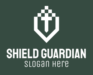 Defender - Pixel Medieval Weapon logo design