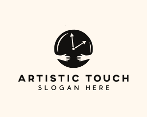 Clock Hugging Hands logo design